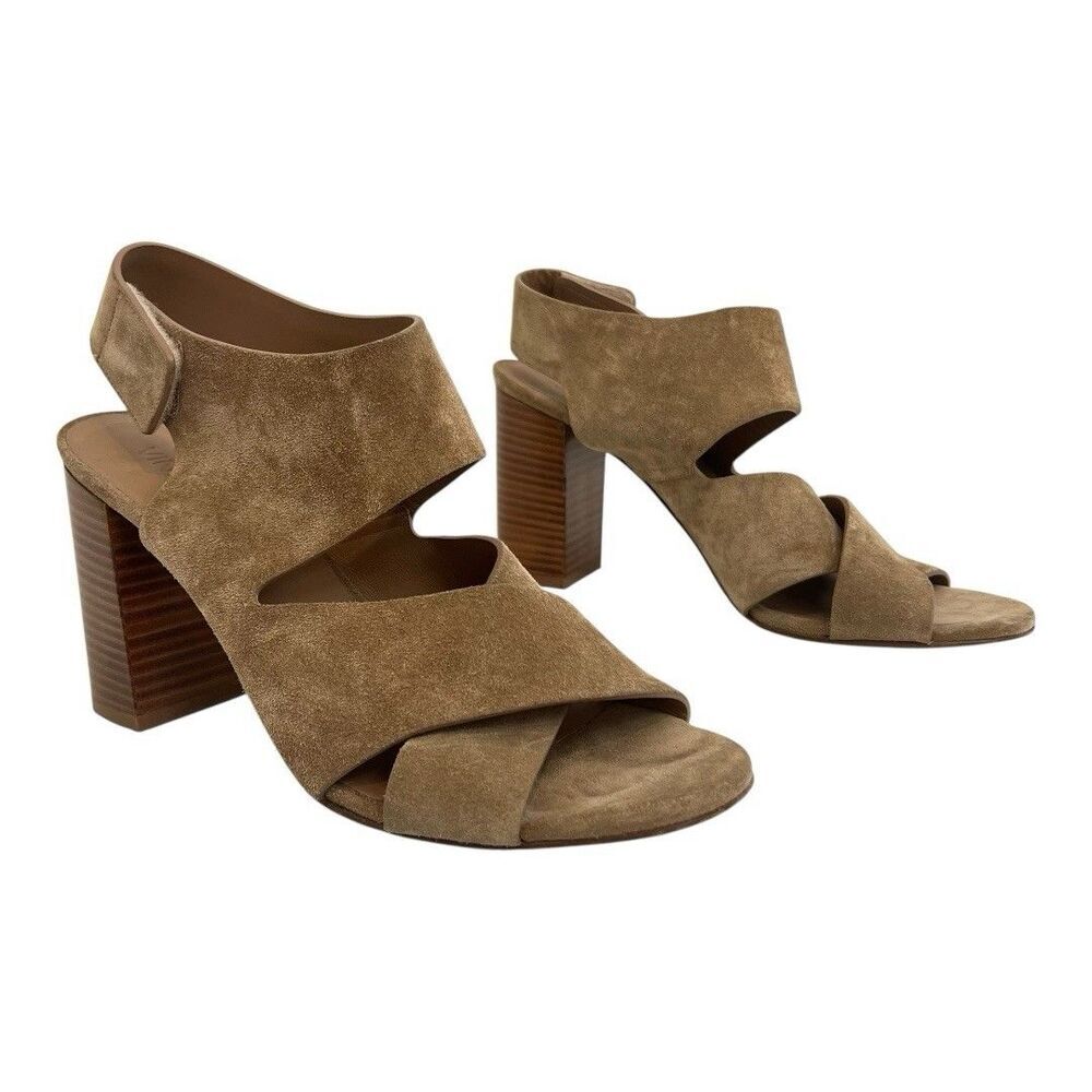Vince Womens Size 8.5 Tan Suede Criss Cross Sling Back Heels Minimalist Neutral